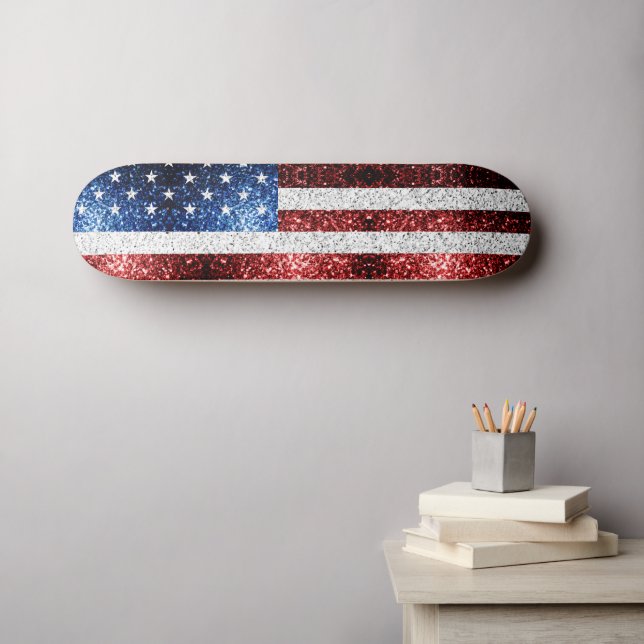 Skateboard drapeau américain rouge blanc brillant parties sci (Art mural (Horz))