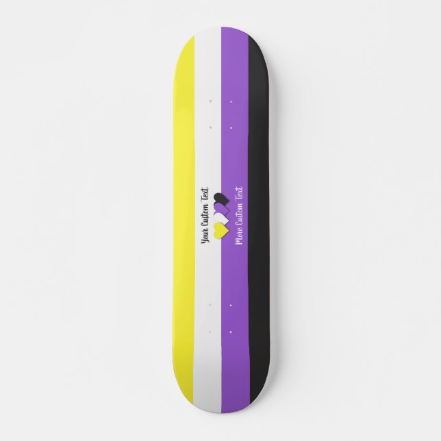 Skateboard Drapeau de fierté non-binaire avec les coeurs (Devant)