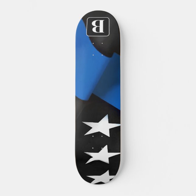 Skateboard Drapeau de police personnalisé Ligne bleue mince (Recto)