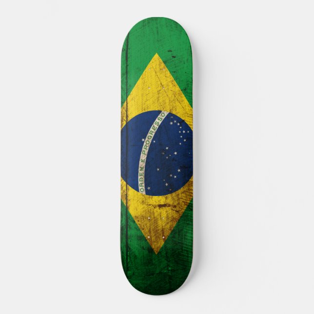 Skateboard Drapeau du Brésil sur le vieux grain en bois (Recto)