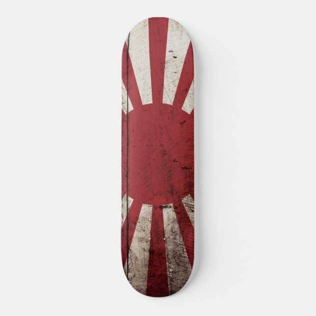 Skateboard Drapeau du Japon Soleil Levant sur le vieux grain (Recto)