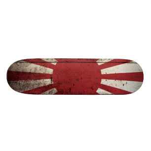 Skateboard Drapeau du Japon Soleil Levant sur le vieux grain