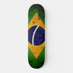 Skateboard Drapeau grunge noir du Brésil