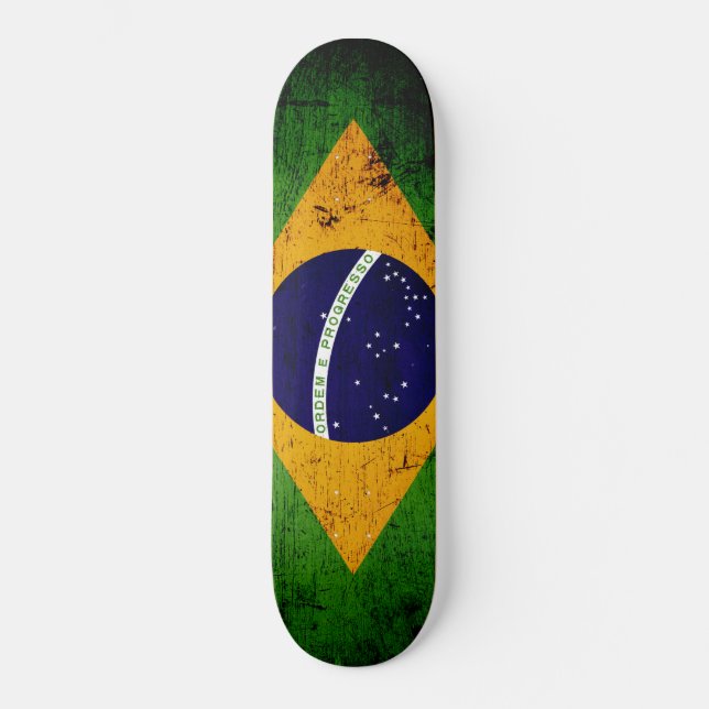 Skateboard Drapeau grunge noir du Brésil (Recto)