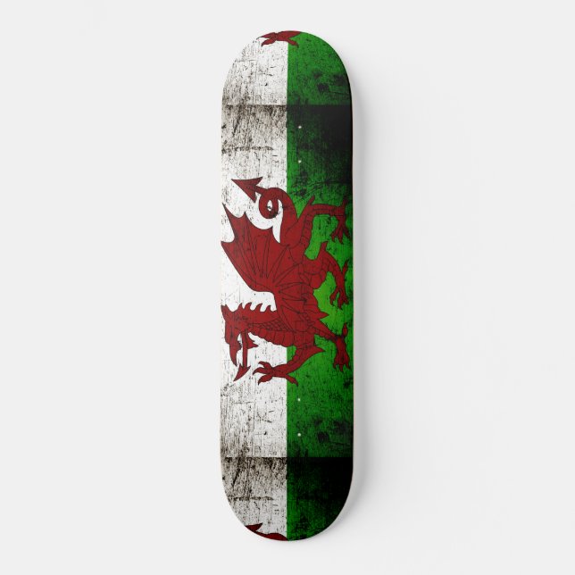 Skateboard Drapeau grunge noir du Pays de Galles (Recto)