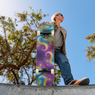 Skateboard Dreamy Abstrait Liquid Rainbow Swirls Cosmos Stars