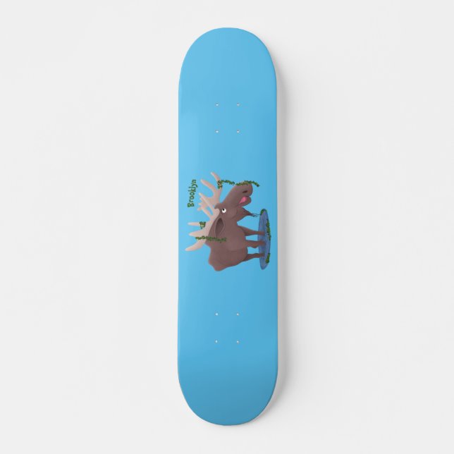 Skateboard Drôle dessin animé d'orignal heureux (Devant)
