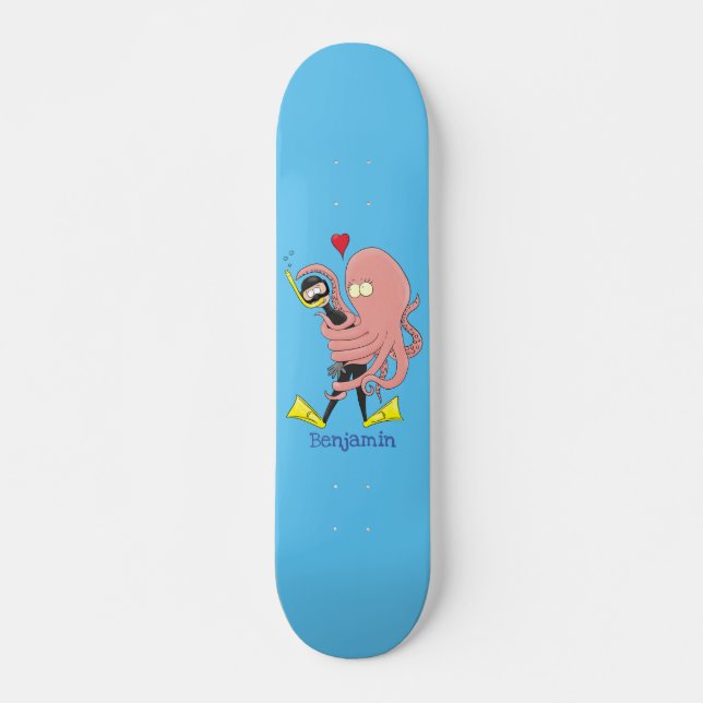 Skateboard Drôle pieuvre embrasse plongeur dessin animé humou (Devant)