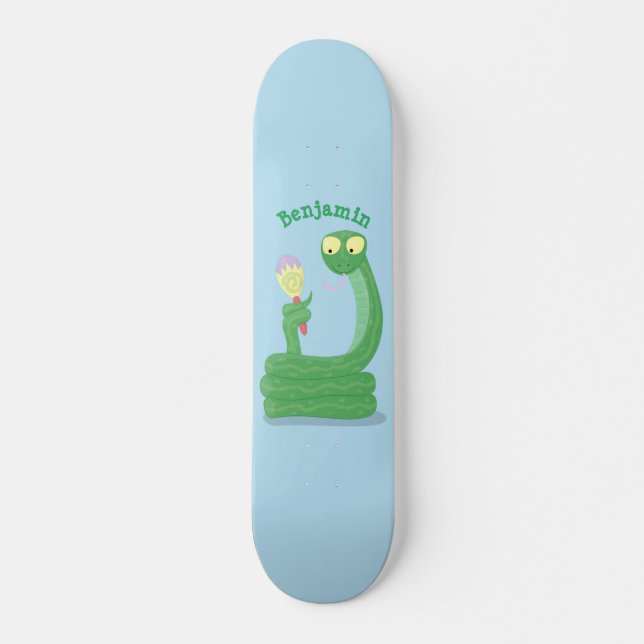 Skateboard Drôle serpent vert avec caricature maraca (Devant)