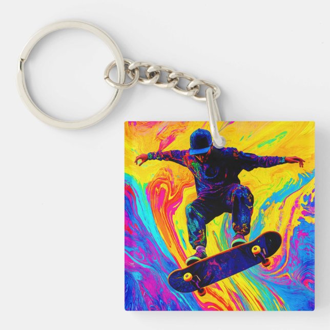 Skateboard durch Farben Schlüsselanhänger (Vorderseite)