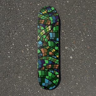 Skateboard Écaille de dragon géométrique vert foncé Mosaïque 