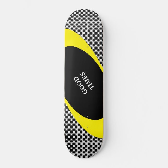 Skateboard Échecs noir et blanc motif et lignes ondulées (Recto)