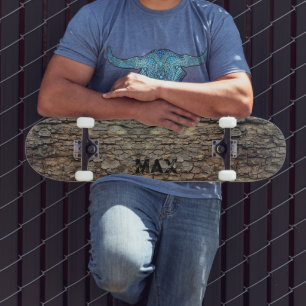 Skateboard Écorce d'arbre rustique, motif naturel extérieur
