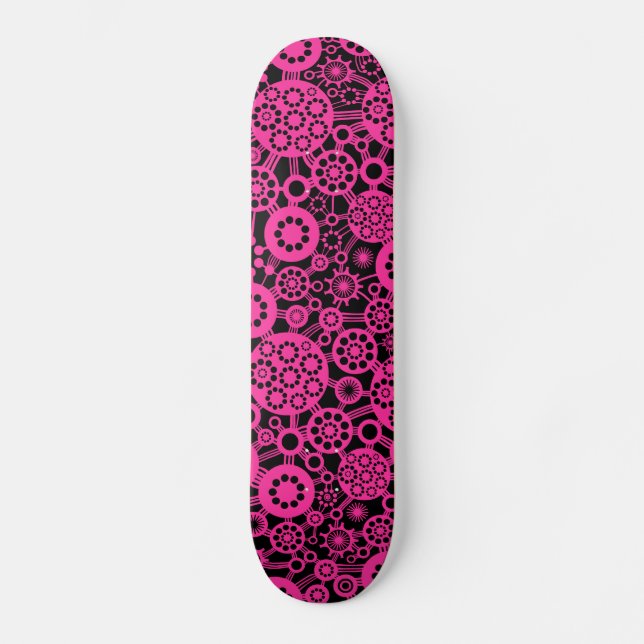 Skateboard Écosystème - Rose chaud sur noir (Recto)
