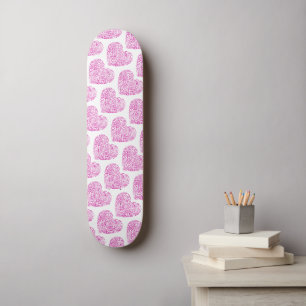 Skateboard Écriture manuscrite en spirale cœur rose pour la S