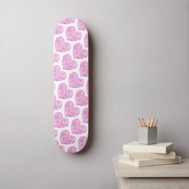 Skateboard Écriture spirale coeur rose pour la Saint Valentin (Art mural)