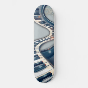 Skateboard Élégance dans les touches de piano et les fleurs.