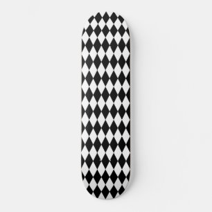 Skateboard Elégant Arlequin Blanc Noir Rhombus géométrique