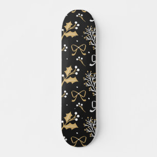 Skateboard Elegant Black Mistletoe & Ribbon Christmas Pattern