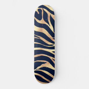 Skateboard Elégant bleu marine Gold Zebra Imprimer
