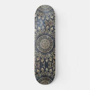 Skateboard Elégant bleu or Mandala Floral