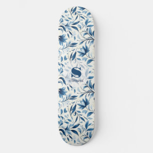 Skateboard Élégant Feuilles Blue Paisley - Arrière - plan bla