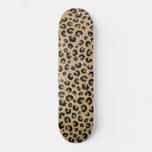 Skateboard Elegant Gold Glitter Black Leopard