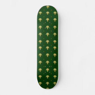 Skateboard Elegant Green et Gold Damask