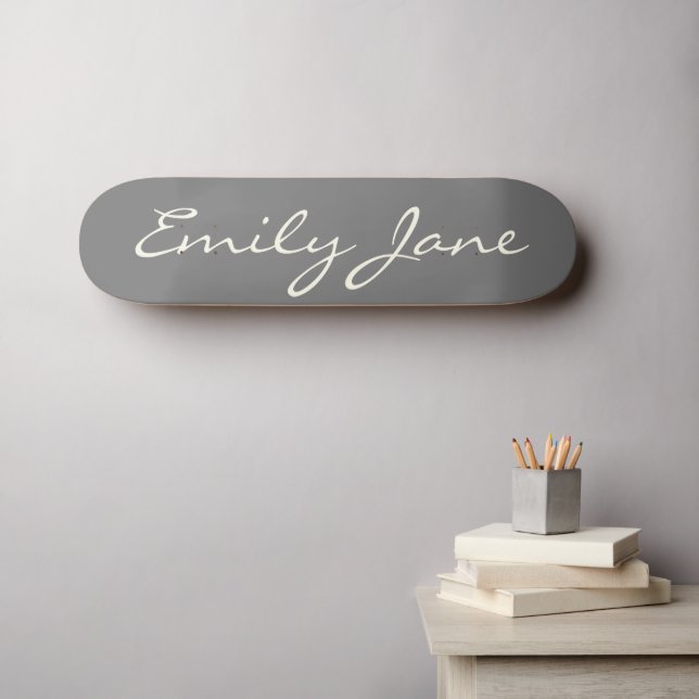 Skateboard Élégant Gris manuscrit Nom du script personnalisé (Art mural (Horz))