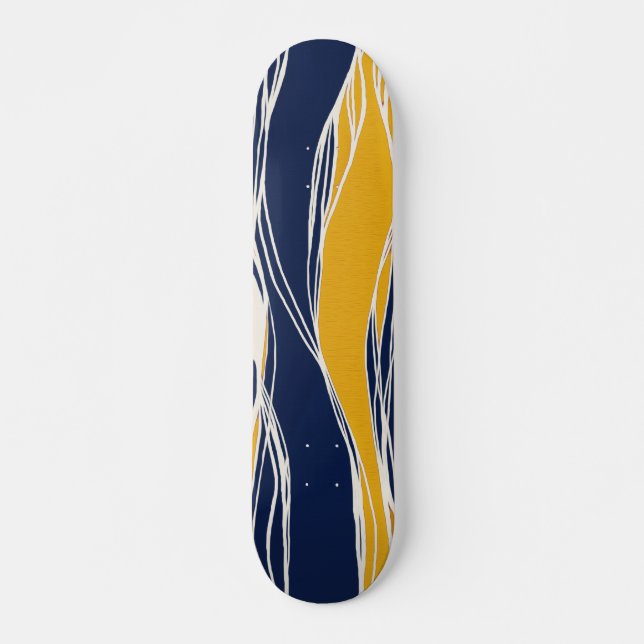 Skateboard Élégant, moderne, lignes, dans le bleu et le jaune (Devant)