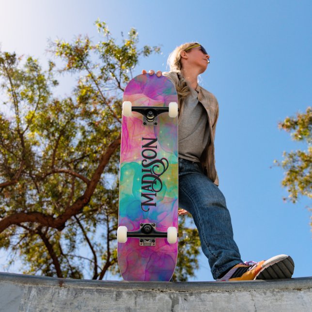 Skateboard Élégant monogramme d'art en marbre coloré (Extérieur 1)