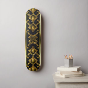 Skateboard Elégant motif art déco en noir et or