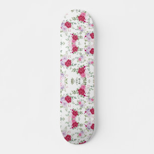 Skateboard Élégant motif de fleurs rouge et rose