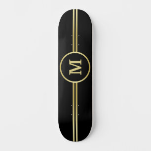 Skateboard Élégant or Monogramme personnalisé sur noir