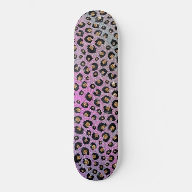 Skateboard Elegant Pink Blue Gold Glitter Black Leopard (Recto)