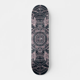 Skateboard Elégant Rose Gold Mandala Grey Nebula Design
