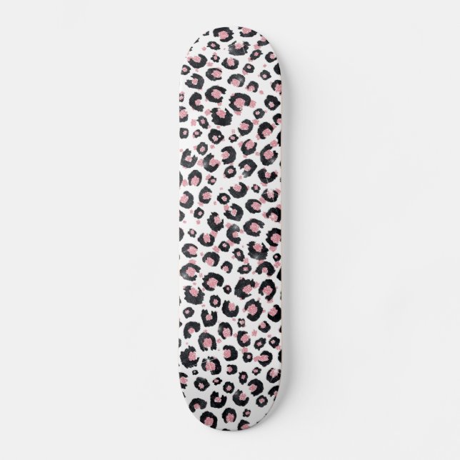 Skateboard Élégant Rose Léopard Noir Poster de animal (Recto)