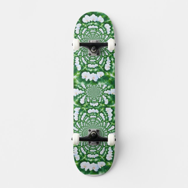 Skateboard Elégante aquarelle Orchidée blanche Mandala (Recto)