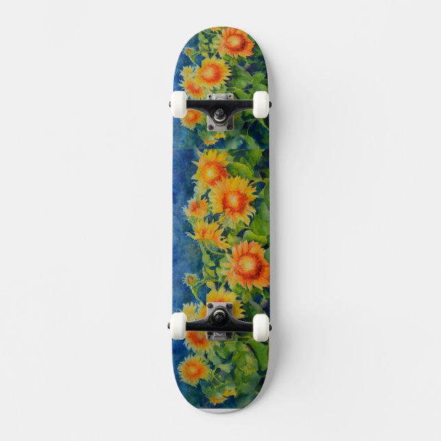 Skateboard Elégante couche de tournesol aquarelle (Recto)