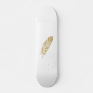Skateboard Élégante ligne artistique de plume dorée - Esthéti