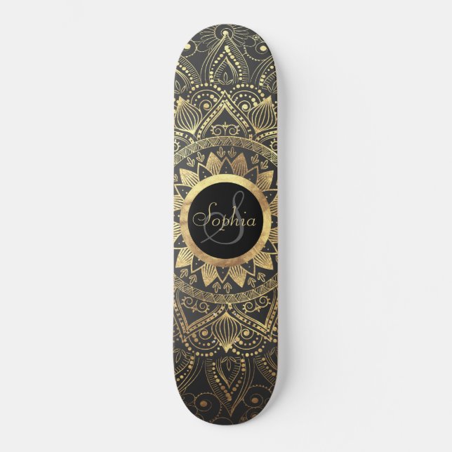 Skateboard Elégante oeuvre de mandala en or (Recto)