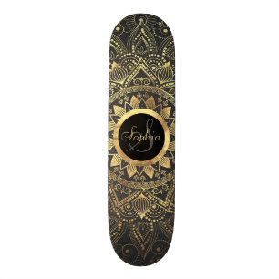 Skateboard Elégante oeuvre de mandala en or