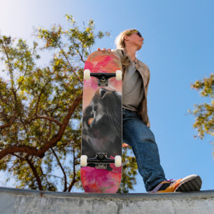 Skateboard Élégante panthère noire florale sauvage florissant