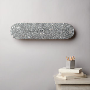 Skateboard Elégante Parties scintillant ARGENT Nom personnali