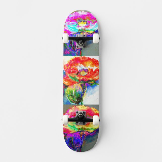 Skateboard Elégante peinture abstraite à l'aquarelle rouge (Recto)