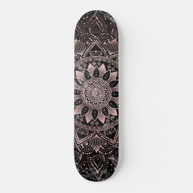 Skateboard Elégants pointes Roses en or marbre Mandala (Recto)