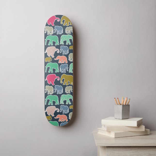 Skateboard Eléphants Colorés, Motif Des Eléphants, Zigzag (Art mural)