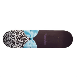 Skateboard Empreinte de léopard à la mode et ruban bleu ave