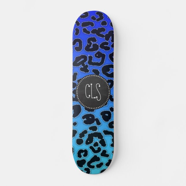 Skateboard Empreinte de léopard bleu électrique ; aspect tabl (Recto)