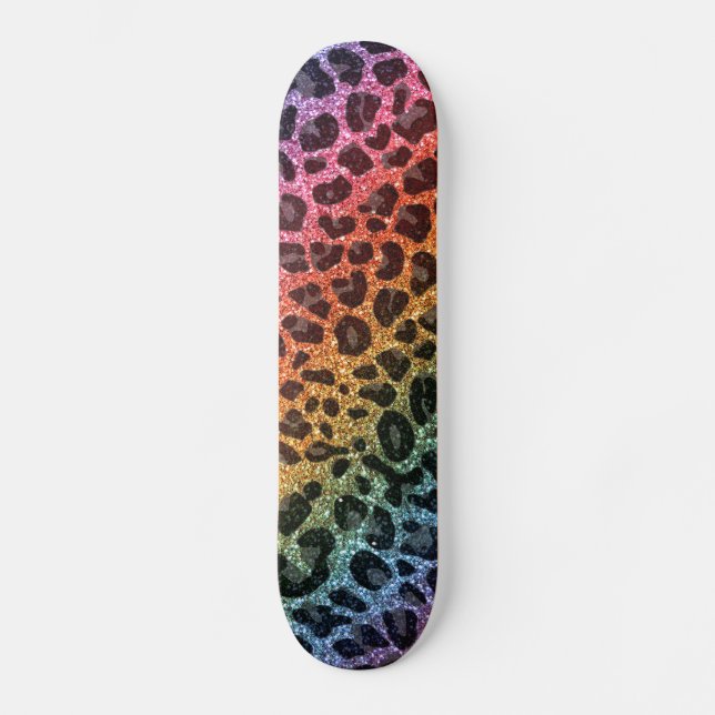 Skateboard Empreinte de léopard d'arc-en-ciel de parties (Recto)
